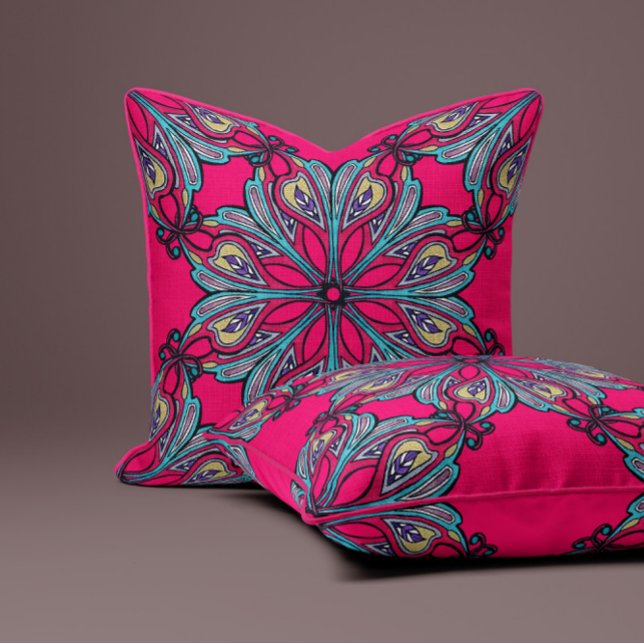 Boho Bloom in hete roze Kussen (Creator heeft geüpload)