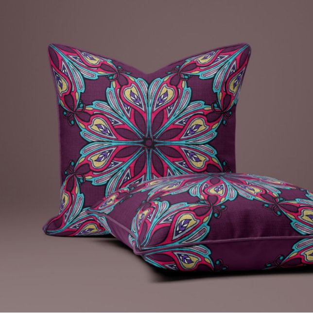 Boho Bloom in Plum Wine Kussen (Creator heeft geüpload)