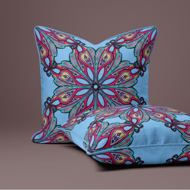 Boho Bloom in Sky Blue Kussen (Creator heeft geüpload)