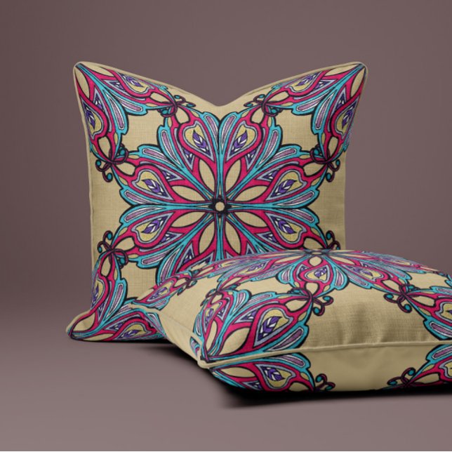 Boho Bloom in Warm Gold Kussen (Creator heeft geüpload)