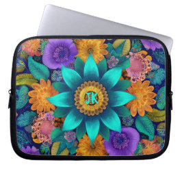 Boho Bloom Mandala, Turquoise, Floral Laptop Sleeve
