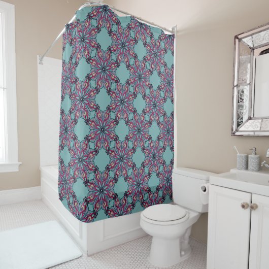 Boho Bloom Shower Curtain in Aqua Blue Douchegordijn (In situ)
