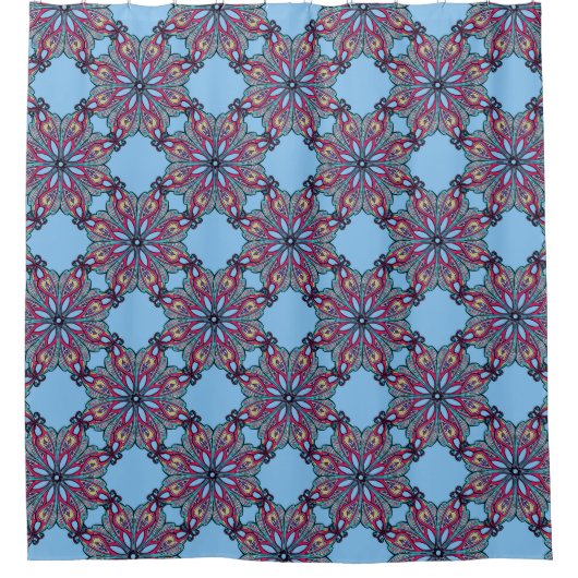 Boho Bloom Shower Curtain in Sky Blue Douchegordijn (Voorkant)