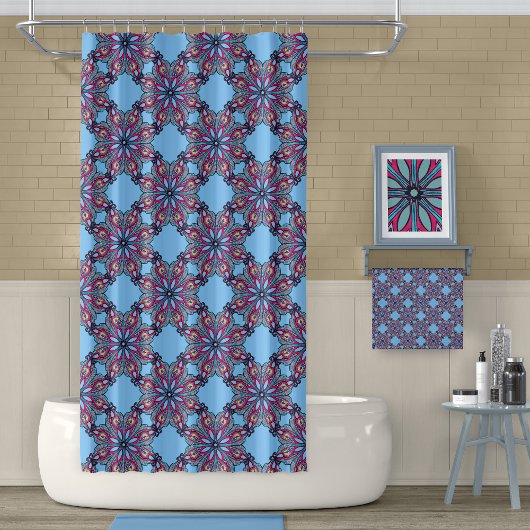 Boho Bloom Shower Curtain in Sky Blue Douchegordijn
