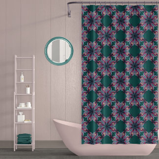 Boho Bloom Shower Curtain in Teal Green Douchegordijn