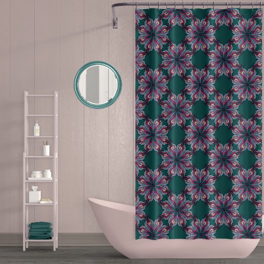 Boho Bloom Shower Curtain in Teal Green Douchegordijn