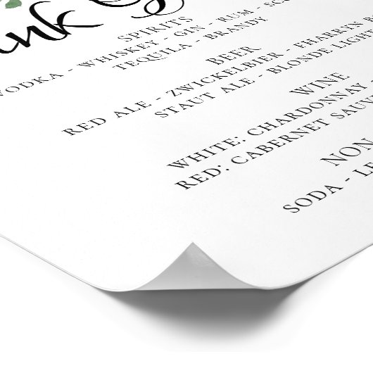 Boho Bloom | Wijnrood en marineblauw drinkmenu Poster (Hoek)