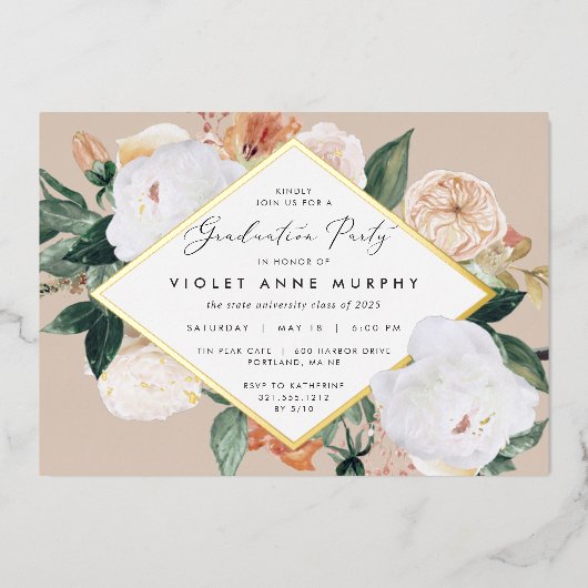 Boho Blooms Afstudeerfeest Folie Uitnodiging (Voorkant)