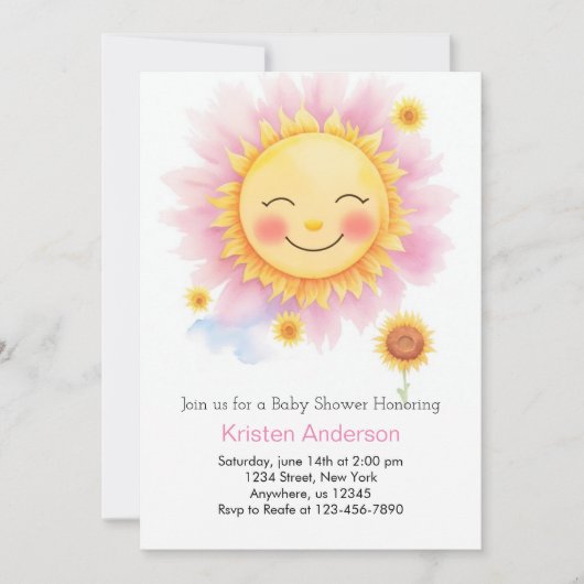Boho Blooms and Beams Sunshine Girl Baby shower Kaart (Voorkant)