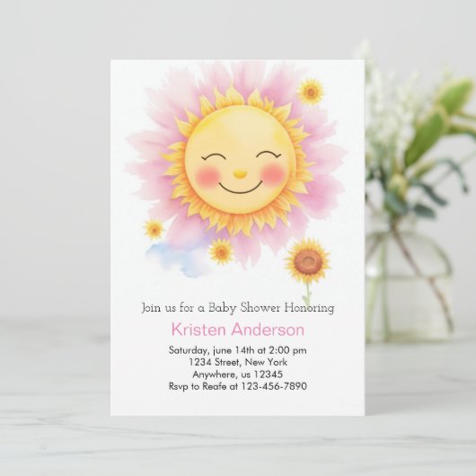 Boho Blooms and Beams Sunshine Girl Baby shower Kaart (Staand voorkant)