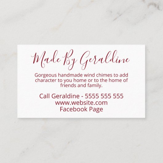 Boho Blooms Antlers Handmade Wind Chime Visitekaartje (Achterkant)