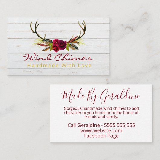 Boho Blooms Antlers Handmade Wind Chime Visitekaartje (Voorkant / Achterkant)