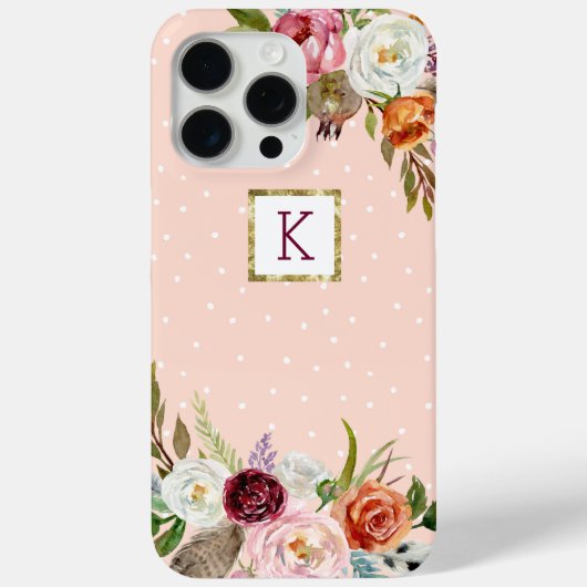 Boho Blooms Blush Dot Monogram Case-Mate iPhone Case (Achterkant)