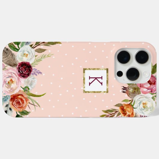 Boho Blooms Blush Dot Monogram Case-Mate iPhone Case (Achterkant (horizontaal))