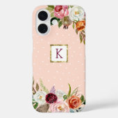 Boho Blooms Blush Stip Monogram Case-Mate iPhone Case (Achterkant)