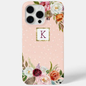 Boho Blooms Blush Stip Monogram Case-Mate iPhone Case (Achterkant)