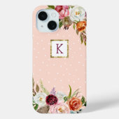 Boho Blooms Blush Stip Monogram Case-Mate iPhone Case (Achterkant)