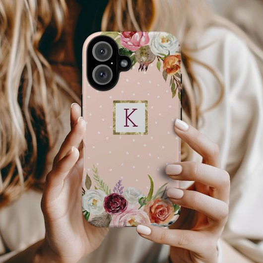 Boho Blooms Blush Stip Monogram Case-Mate iPhone Case