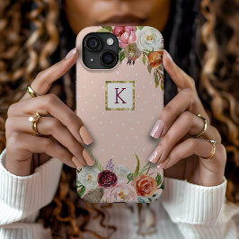 Boho Blooms Blush Stip Monogram iPhone 15 Case