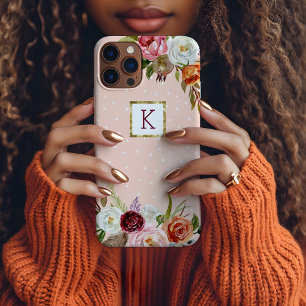 Boho Blooms Blush Stip Monogram iPhone 15 Pro Max Hoesje