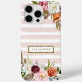 Boho Blooms Blush Streep Monogram Case-Mate iPhone Case (Achterkant)