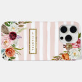 Boho Blooms Blush Streep Monogram Case-Mate iPhone Case (Achterkant (horizontaal))
