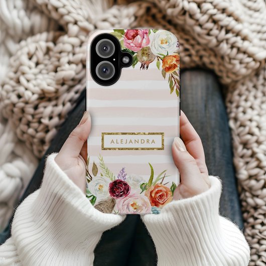 Boho Blooms Blush Streep Monogram Case-Mate iPhone Case