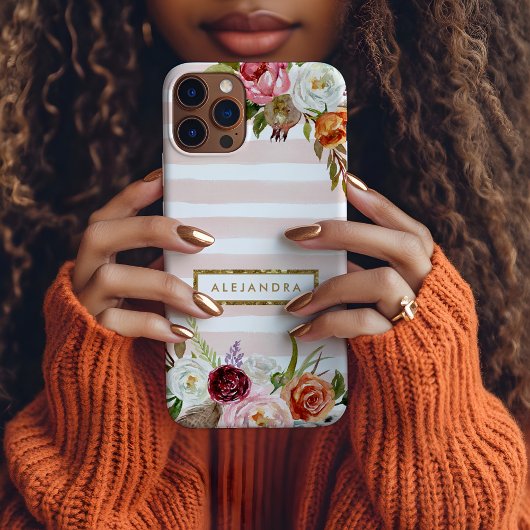 Boho Blooms Blush Streep Monogram Case-Mate iPhone Case