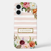 Boho Blooms Blush Streep Monogram Case-Mate iPhone Case (Achterkant)
