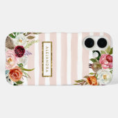 Boho Blooms Blush Streep Monogram Case-Mate iPhone Case (Achterkant (horizontaal))