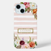 Boho Blooms Blush Stripe Monogram Case-Mate iPhone Case (Achterkant)