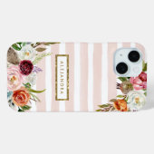 Boho Blooms Blush Stripe Monogram Case-Mate iPhone Case (Achterkant (horizontaal))