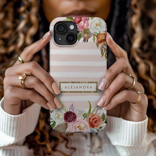 Boho Blooms Blush Stripe Monogram Case-Mate iPhone Case