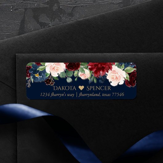 Boho Blooms | Dark Navy Blue en Bourgondië Adres Etiket