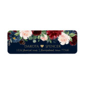 Boho Blooms | Dark Navy Blue en Bourgondië Adres Etiket (Voorkant)