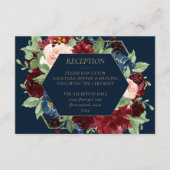 Boho Blooms | Dark Navy en Bourgondische receptie Informatiekaartje (Voorkant)