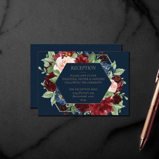Boho Blooms | Dark Navy en Bourgondische receptie Informatiekaartje