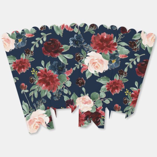 Boho Blooms | Donker marineblauw en bordeaux patro Bedankdoosjes (Ongevouwen)