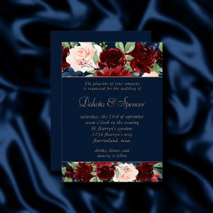Boho Blooms Donker marineblauw en bordeauxrood k Kaart