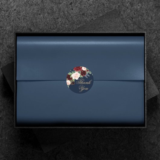 Boho Blooms | Donker Navy Blauw en Rood Dank U Ronde Sticker