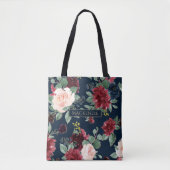 Boho Blooms | Donker Navy Blue en Bourgondië Custo Tote Bag (Voorkant)