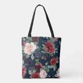 Boho Blooms | Donker Navy Blue en Bourgondië Custo Tote Bag (Achterkant)