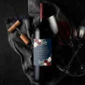 Boho Blooms | Donkermarineblauw en Bourgondische g Wijn Etiket