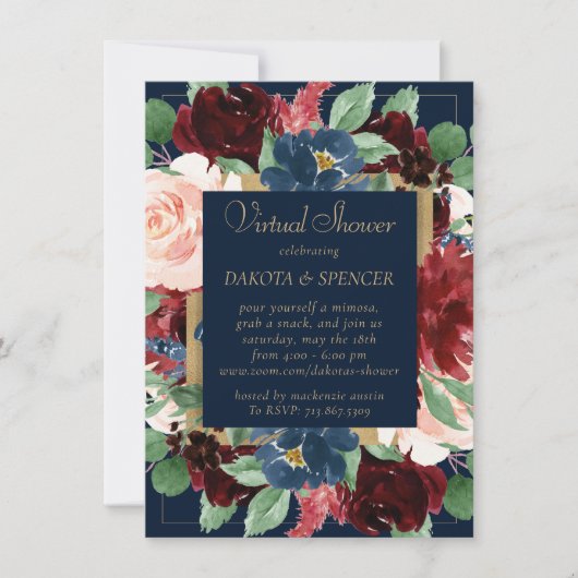 Boho Blooms | Donkermarineblauw en Bourgondische k Kaart (Voorkant)