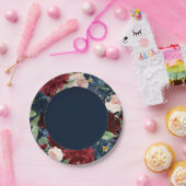 Boho Blooms | Donkermarineblauw en Bourgondische k Papieren Bordje (Feest)