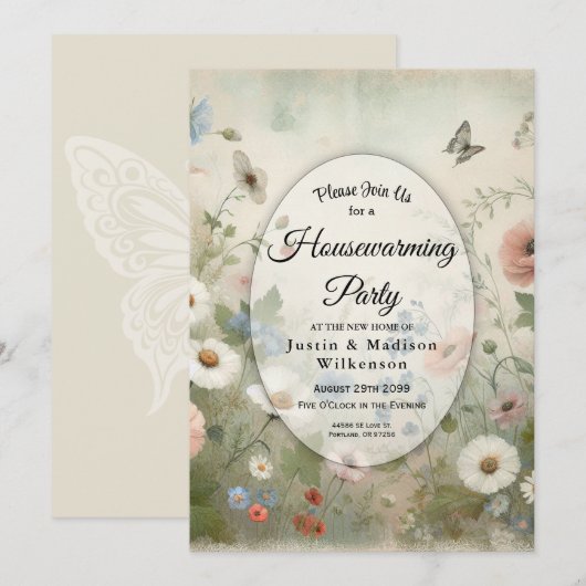 Boho Blooms en  Bloesems Housewarming Kaart (Voorkant / Achterkant)