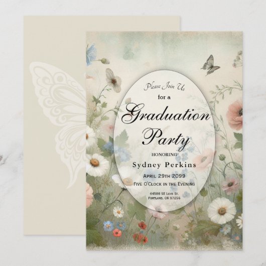 Boho Blooms en  Blossoms Afstudeerfeest Kaart (Voorkant / Achterkant)