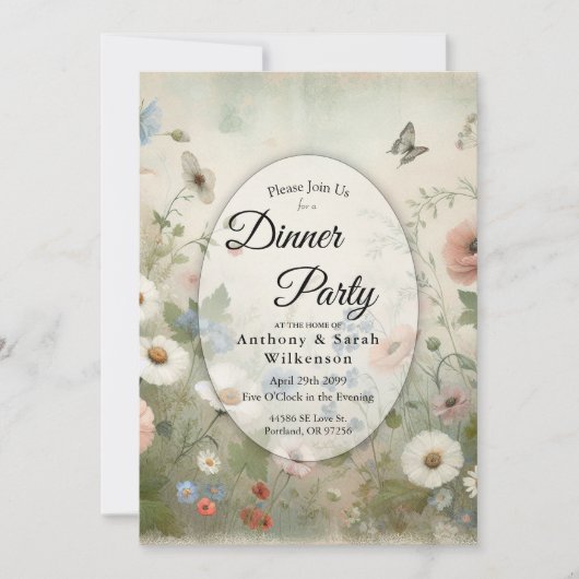 Boho Blooms en  Blossoms Dinner Party Kaart (Voorkant)