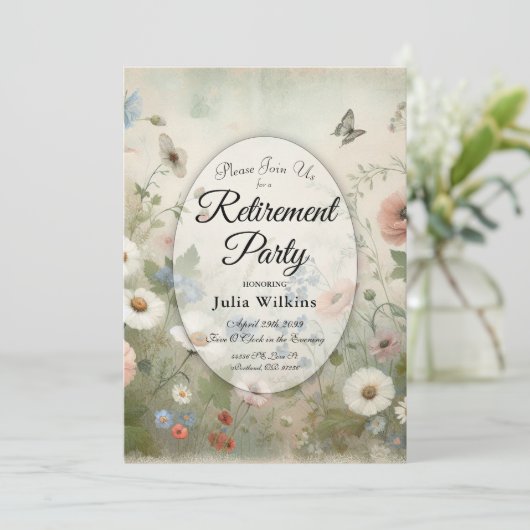 Boho Blooms en  Blossoms Retirement Party Kaart (Staand voorkant)