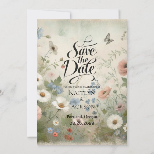 Boho Blooms en huwelijksgeloften Save The Date (Voorkant)